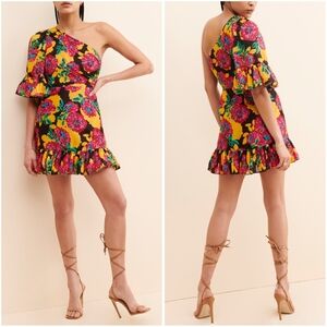 La Maison Talulah Barcelona Bloom Floral One Sleeve Mini Dress Silk Blen…